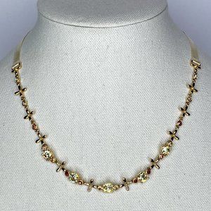 16" Multicolored Crystal, Goldtone, & Ribbon Necklace with Extender